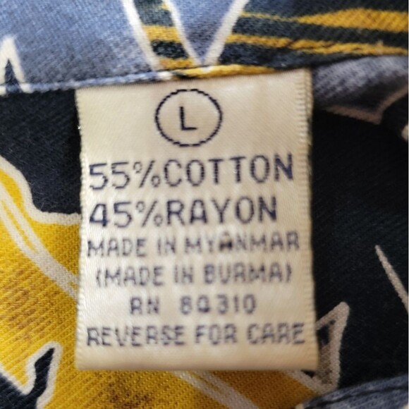 Suma Tropical Hawaiian Shirt size L blue Gray Yellow Palm leaves short sleeves - Picture 4 of 7